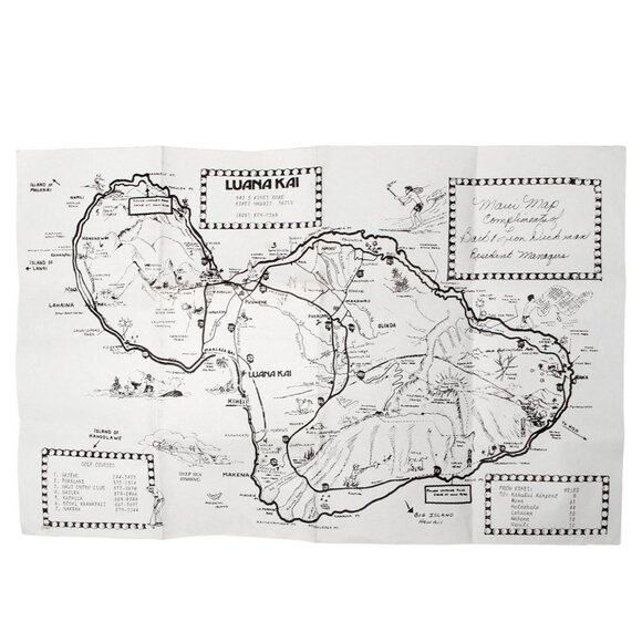 Vintage Hawaii Map Luana Kai Resort Maui Island Tropical Waipuilani Beach 1980s - Picture 1 of 11